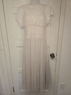 🌸 LC Lauren Conrad Sheer Cream Midi Tshirt Tulle Dress M